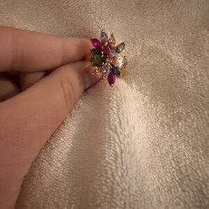 Vintage Elegant Multicolor Gemstone Flower Ring